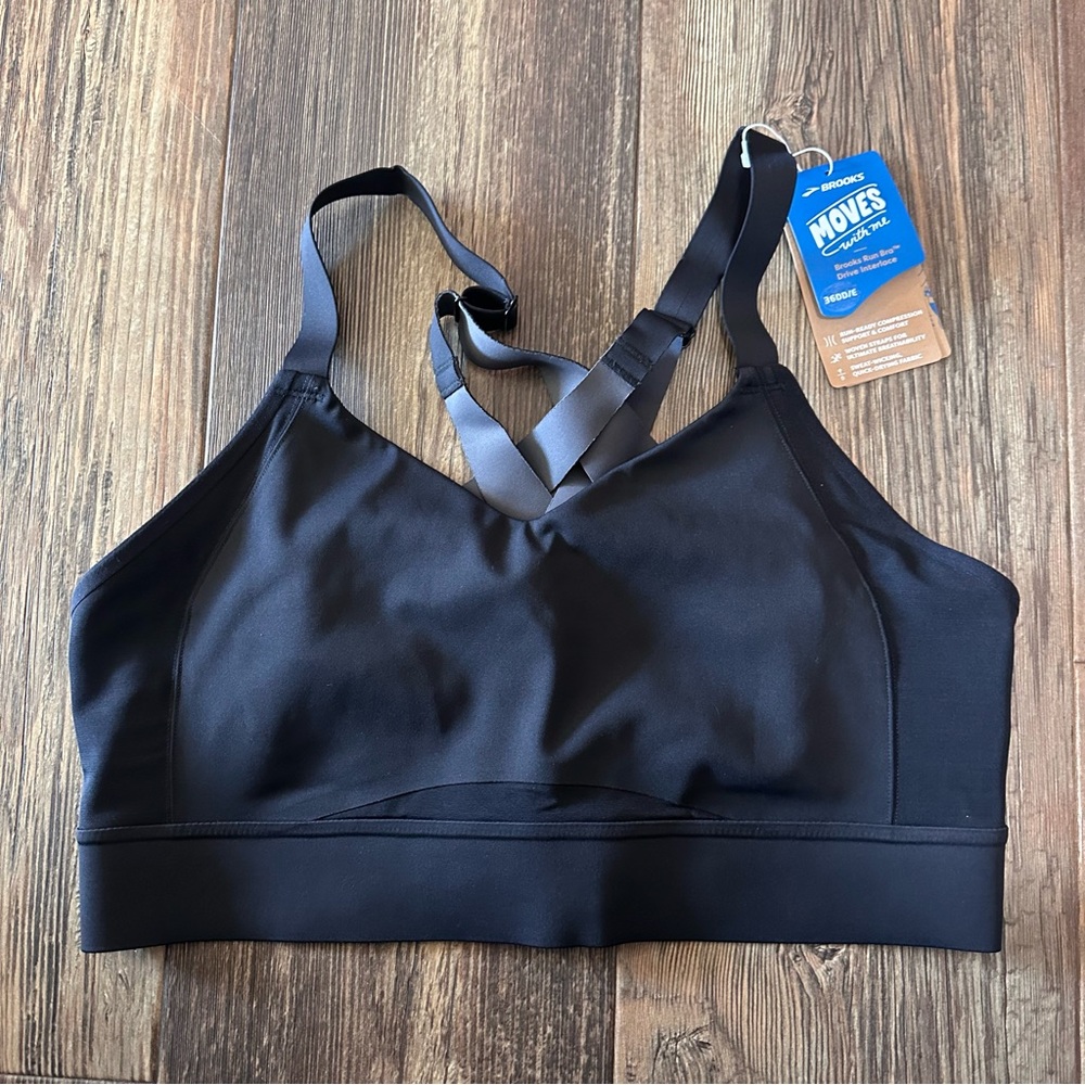BROOKS Drive Interlace Run Bra women's 36DD 36E NWT black adjustable strap